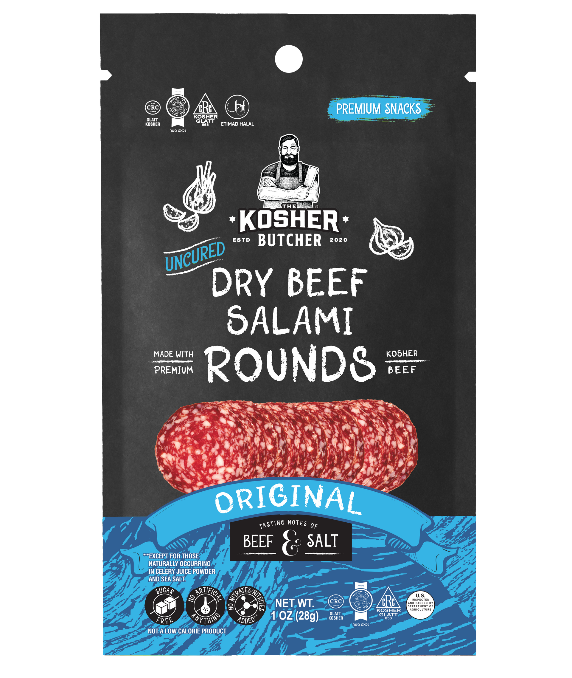 Package of Kosher Butcher dry beef salami rounds, 