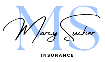 Marcy Sucher Insurance logo with light blue MS letters and black script text on white background
