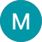 The letter m is in a blue circle on a white background.