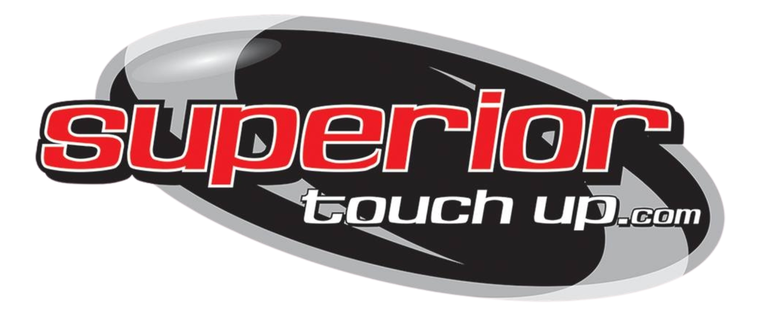 A black and red logo for superior touch up