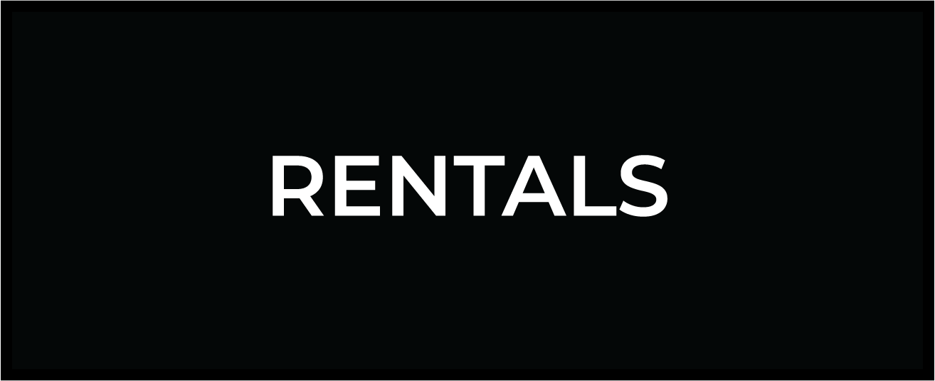 The word rentals is written in white on a black background.