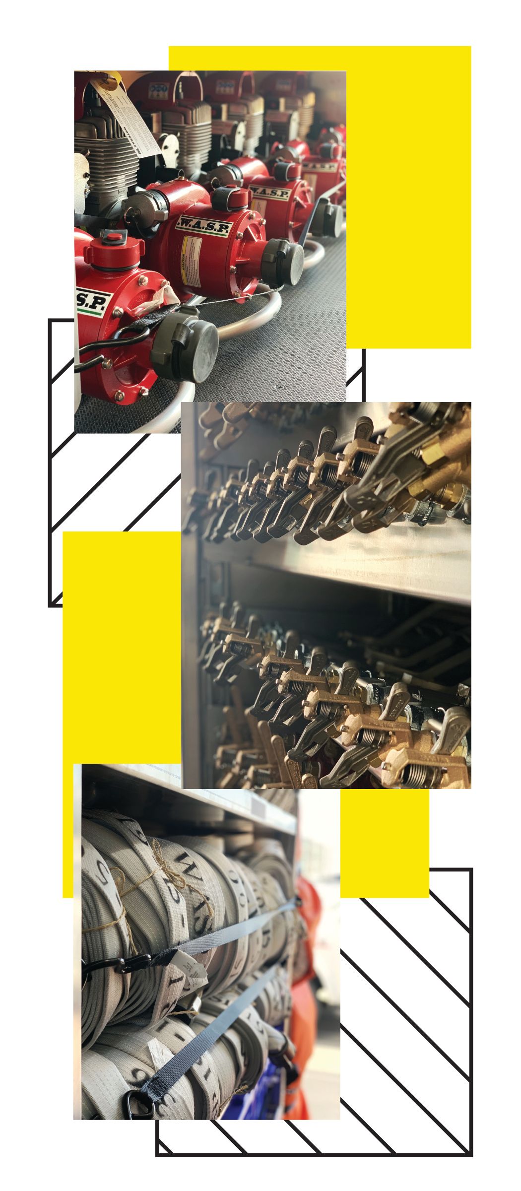 A collage of pictures of various equipment in an SPU trailer