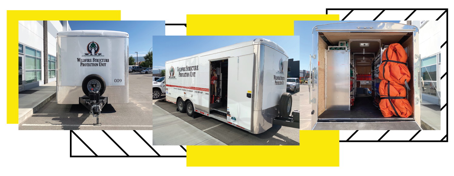 Three views of a white trailer, each with different angles.