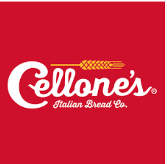 Cellone's Italian Bread Co. logo, white text on red background, wheat stalk graphic.