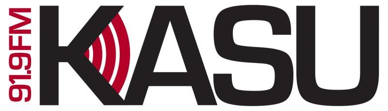 KASU 91.9 FM logo in black and red with radio wave arcs and vertical station text