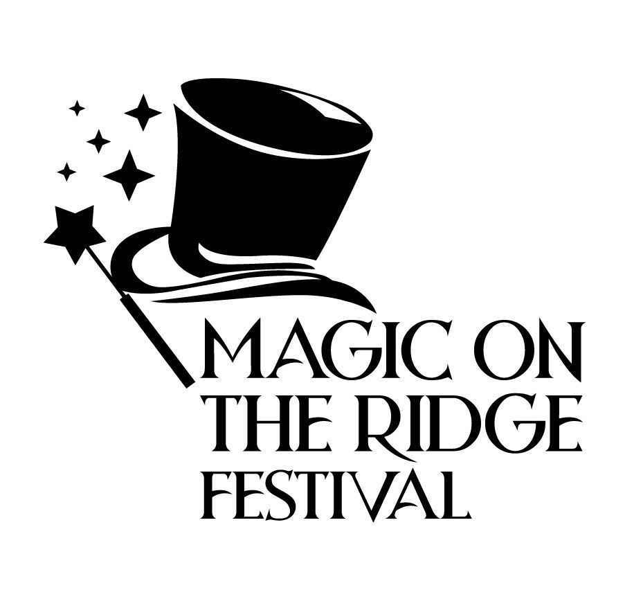 Black logo with top hat, stars, and the text “Magic on the Ridge Festival”