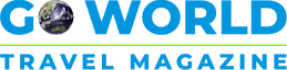 Go World Travel Magazine logo in blue with a globe in the 