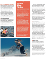 Woman diving underwater, holding coral, black leggings, sunny water.