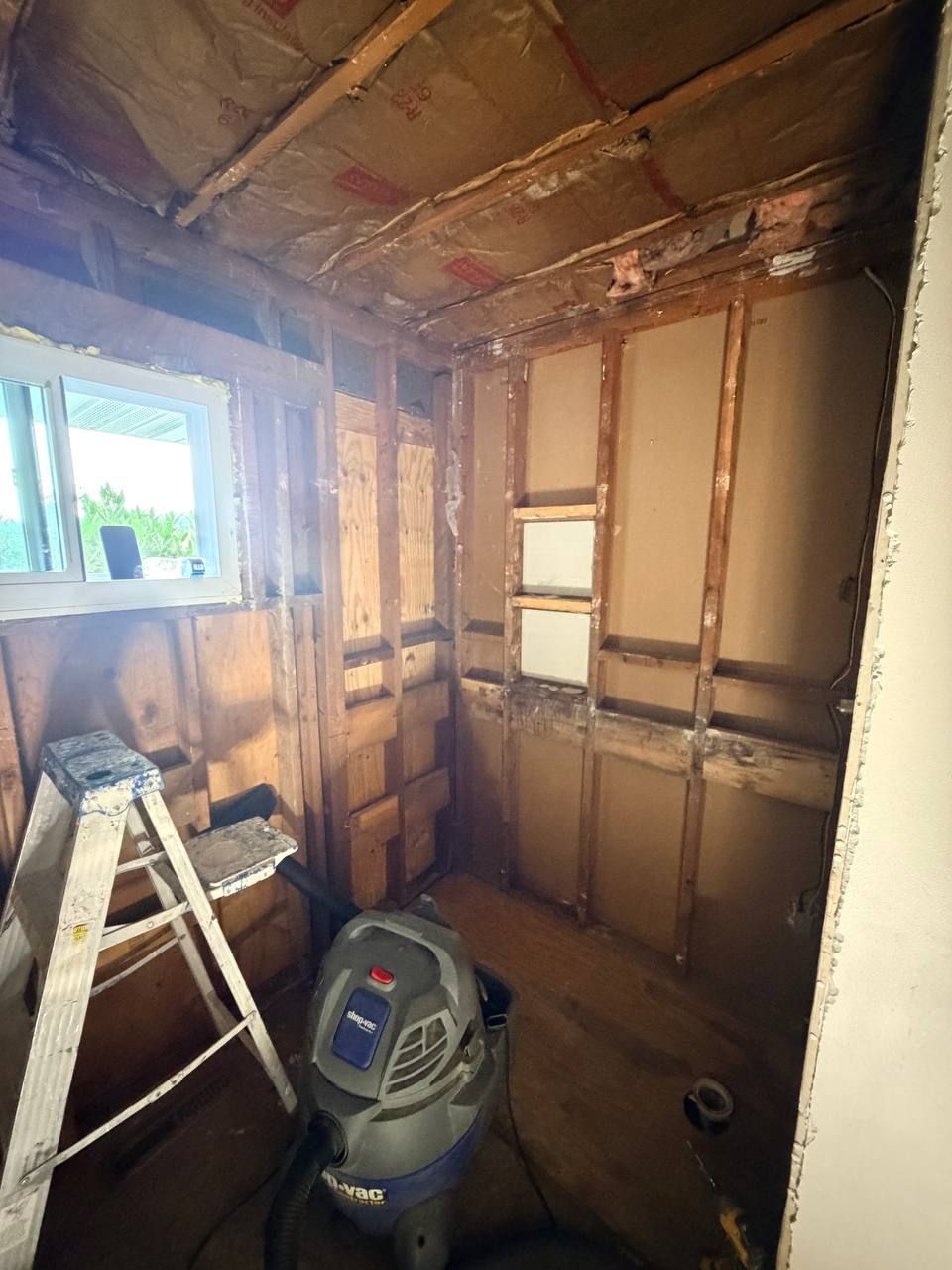 Tub wall framing exposed during a Westminster, MD bathroom remodel