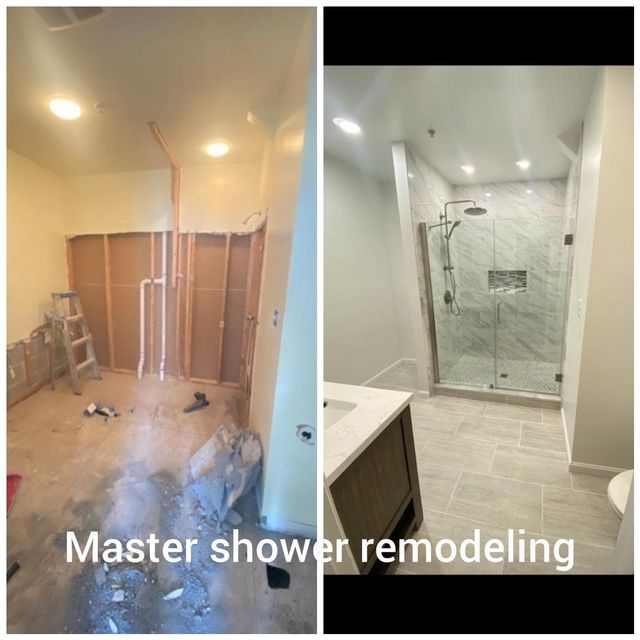 Primary shower remodel, before and after - Handyman on Demand