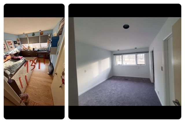 Spare room before and after patching, paint and new carpet, a Handyman on Demand project