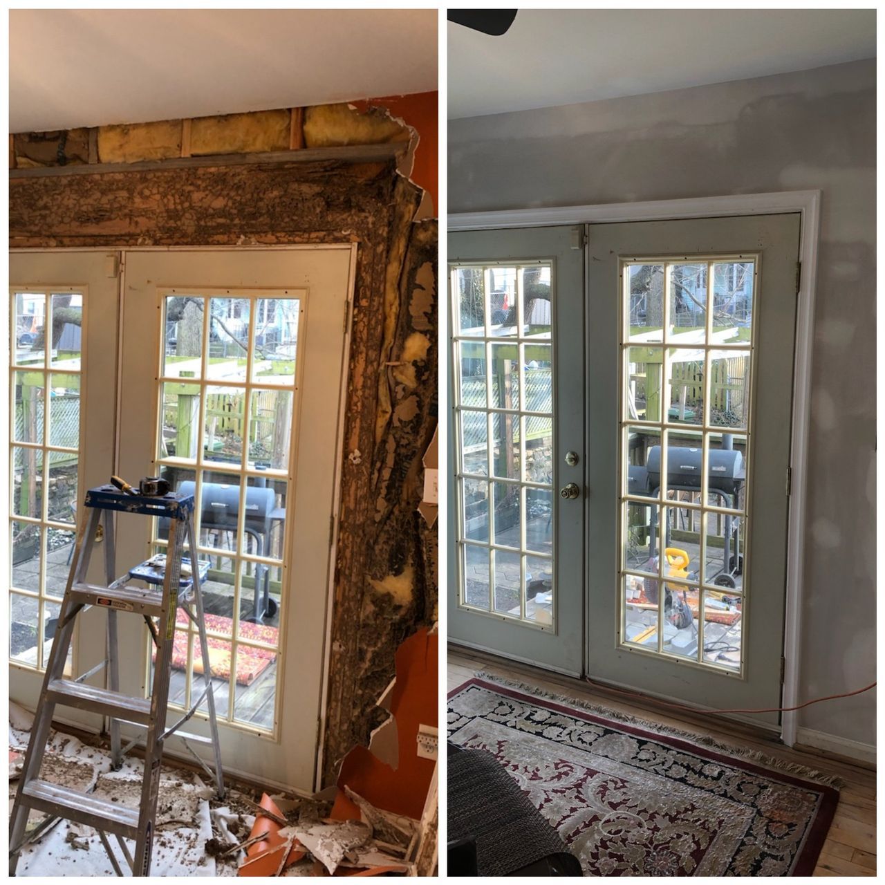 Rotted framing rebuilt for new French doors by Handyman on Demand