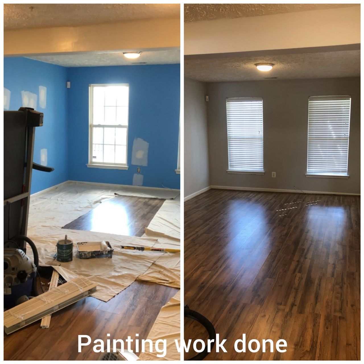 Room repainted and new hardwood-look flooring installed, a Handyman on Demand project