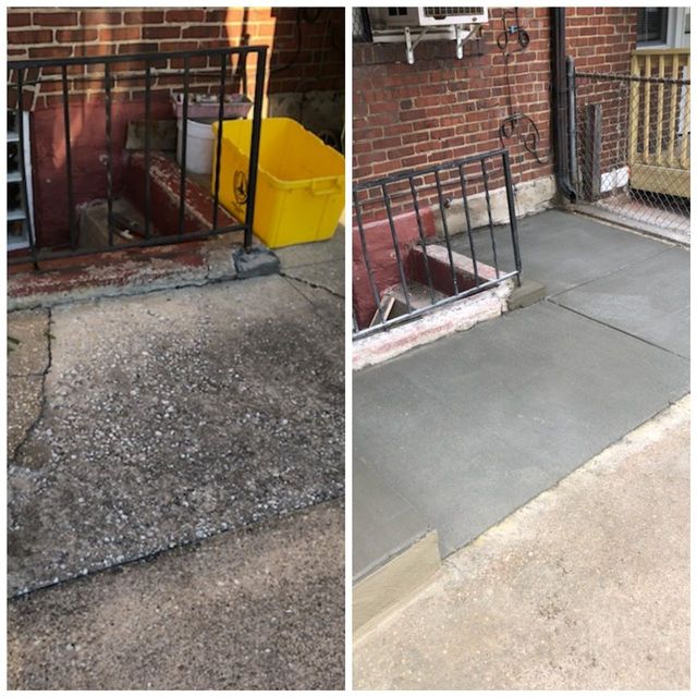 Cracked areaway and walkway re-poured in concrete, a Handyman on Demand project