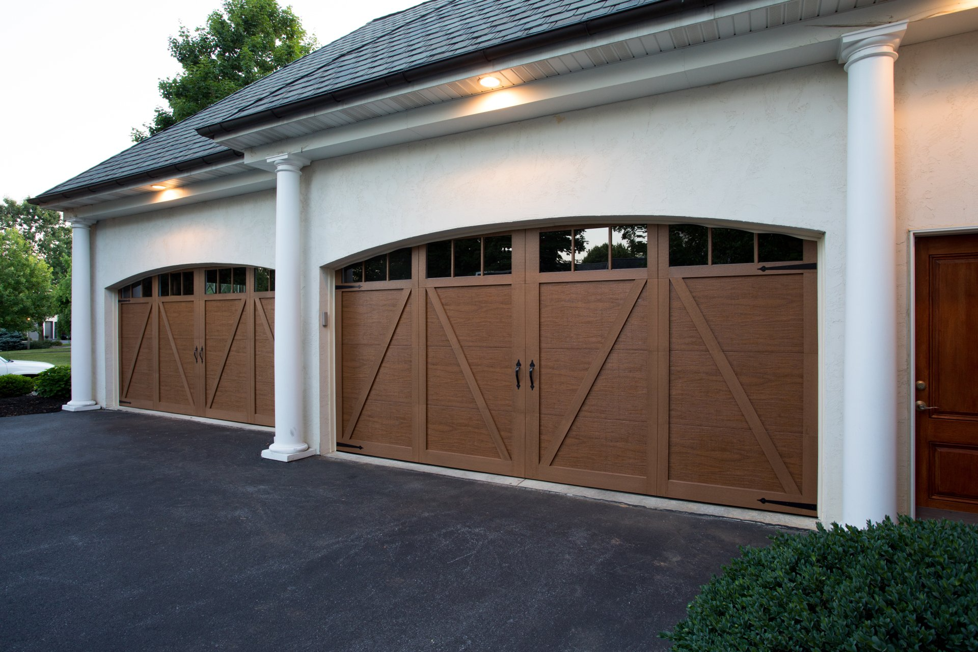 brown carriage style garage doors