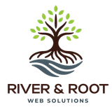 River & Root Web Solutions logo with a brown tree, green leaves, and blue waves