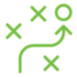 A green icon of a strategy with arrows and crosses.