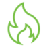 A green flame with an arrow pointing to it on a white background.