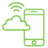 A cell phone with a cloud and waves coming out of it.