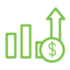 A graph with an arrow pointing up and a dollar sign.