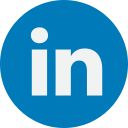 The linkedin logo is in a blue circle on a white background.