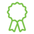 A green ribbon icon on a white background.