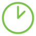 A green clock icon on a white background.