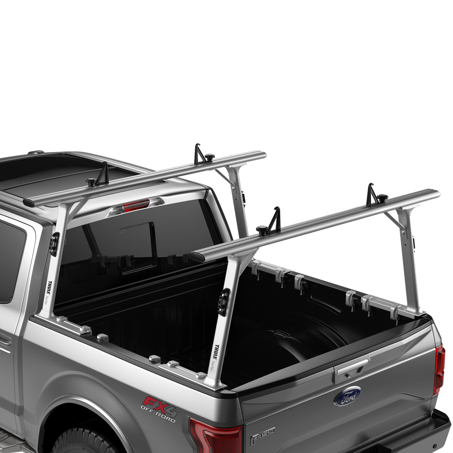 Thule TracRac aluminum ladder rack installed on a pickup