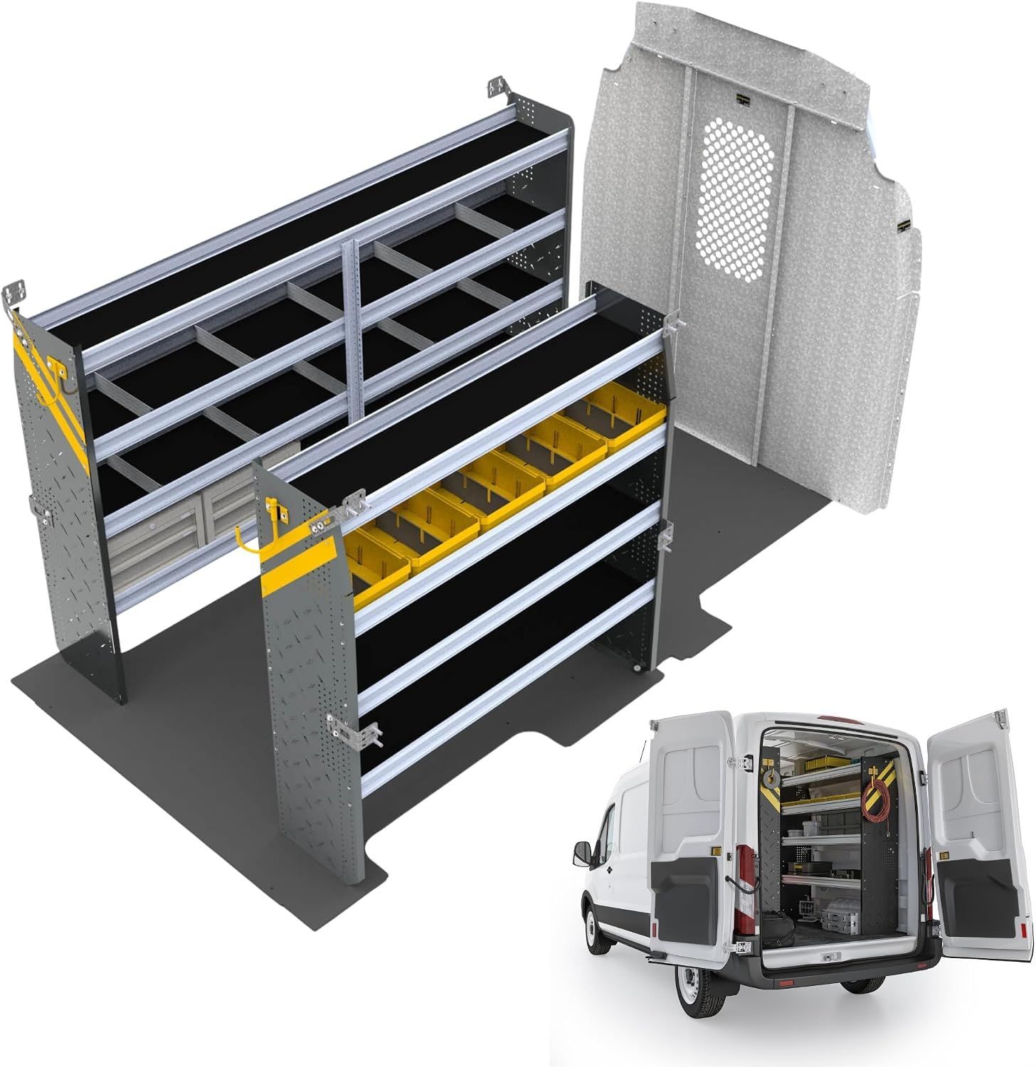 Ranger Design van shelving and partition with installed van example