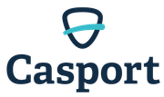 Un logotipo para una empresa llamada casport con un círculo azul en el medio.