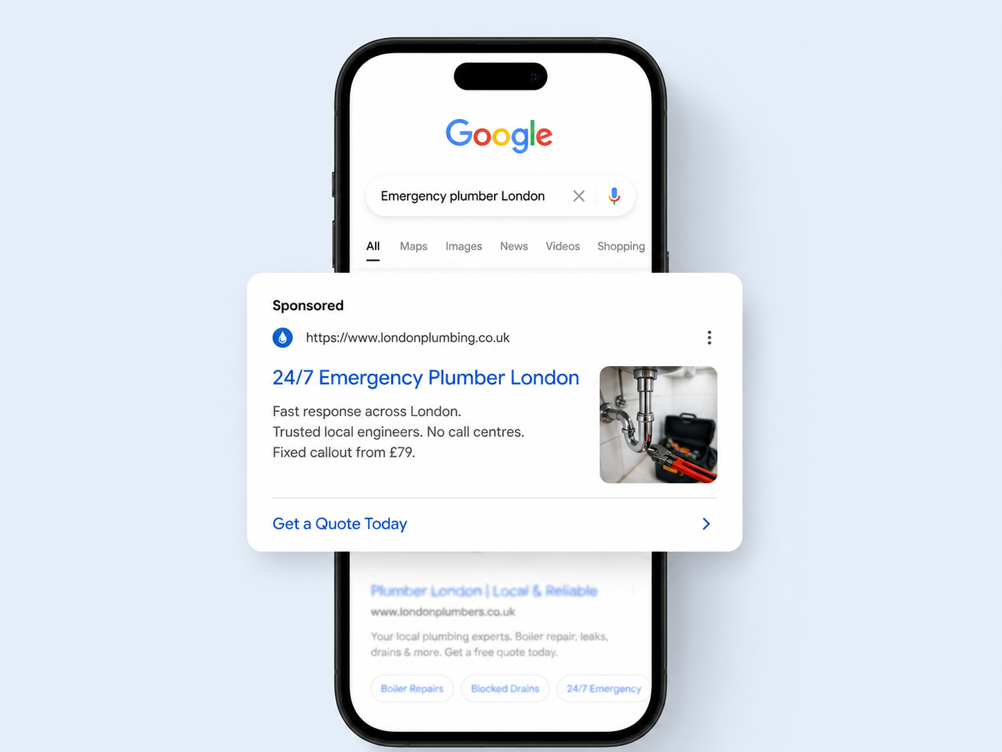 Google Ads campaign management dashboard showing search ad performance, keyword optimisation, and budget management for senior-level Google Ads consultancy.