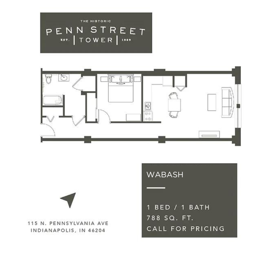 A floor plan of a penn street tower apartment