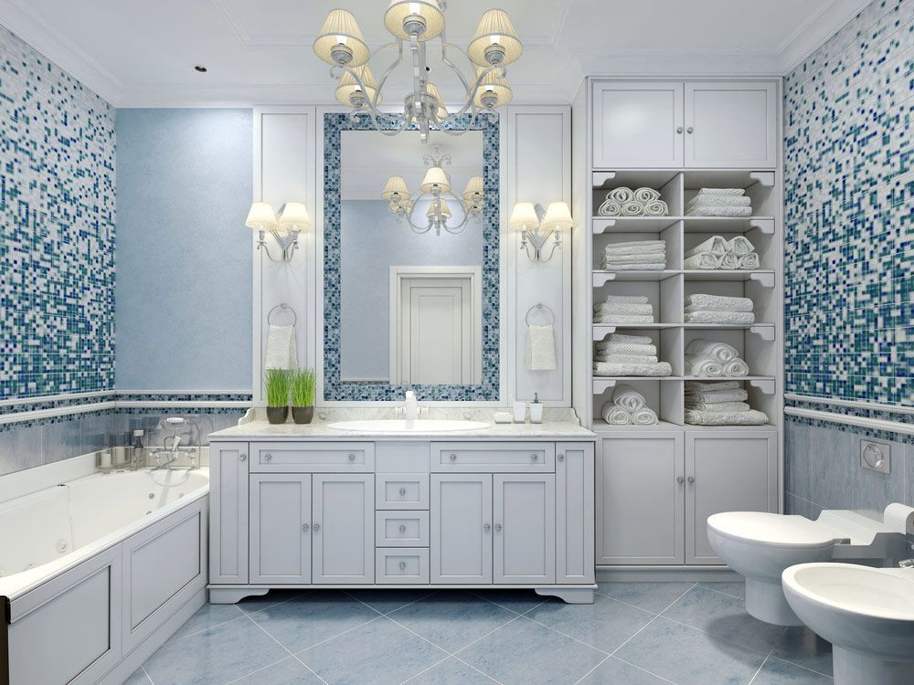 A Bathroom With Two Sinks, Two Toilets, A Bathtub And A Mirror — Universal Marble & Granite In Grafton, NSW