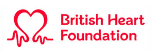 The logo for the british heart foundation has a heart and a heartbeat.