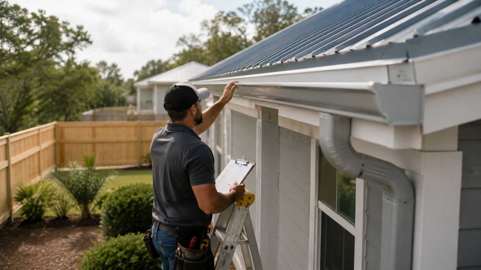 Man Fixing Home Gutter