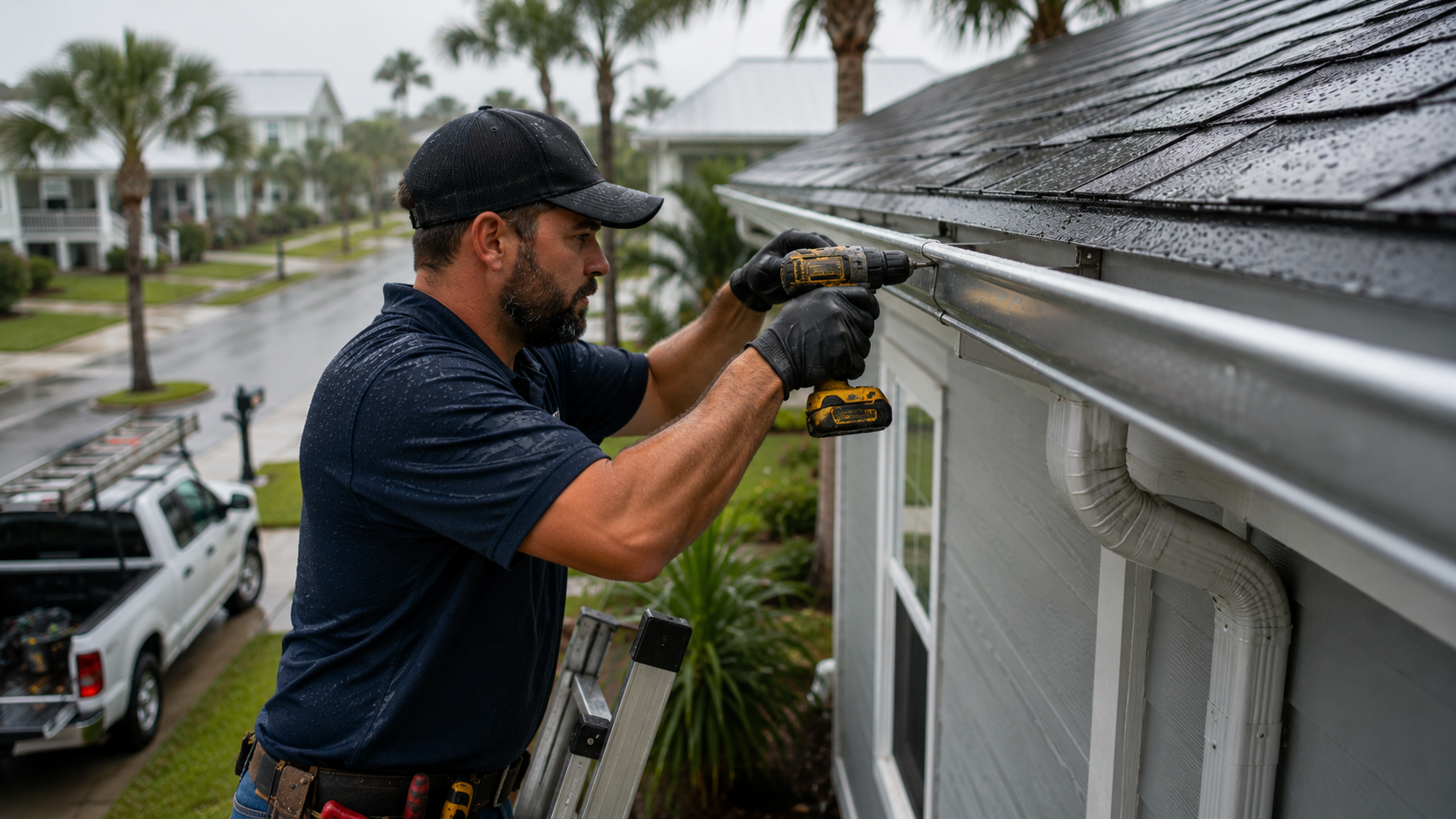 Man Fixing and Gutter Repair