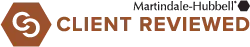 A logo for martindale hubbell that says client reviewed