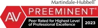 A red and black sign that says av preeminent peer rated for highest level of professional excellence