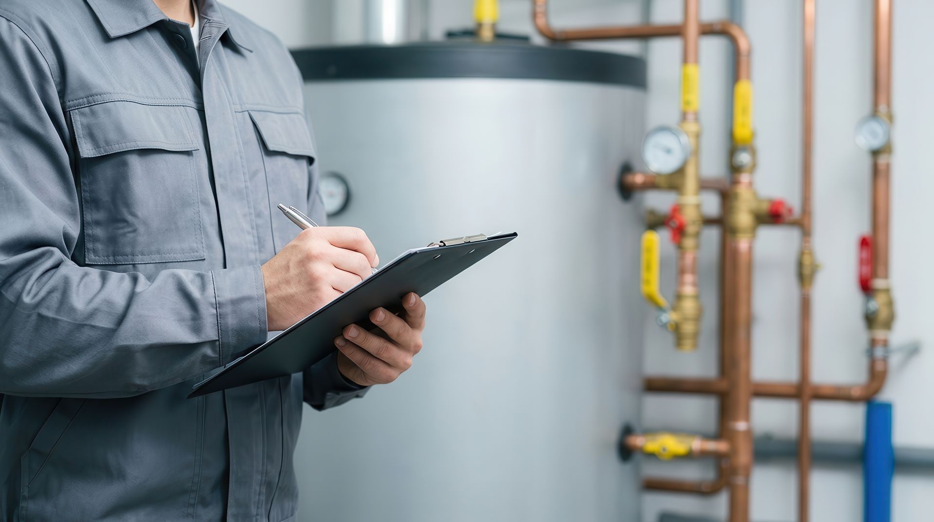 Commercial gas inspection technician documenting an equipment inspection.