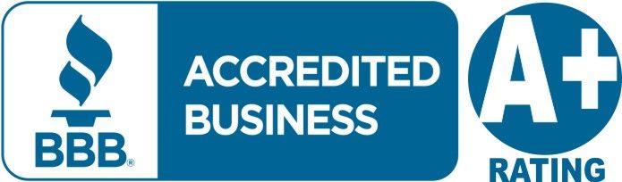 BBB Accredited Business A+ rating badge in blue and white
