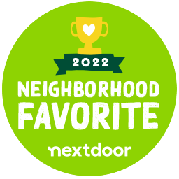 2022 Nextdoor Neighborhood Favorite badge in green with gold trophy icon and white text