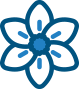 Blue outlined flower icon with six petals and a white center