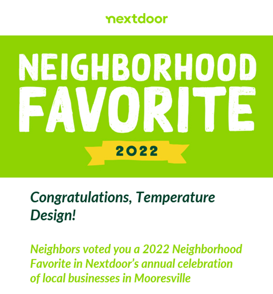 Nextdoor Neighborhood Favorite 2022 award graphic congratulating Temperature Design