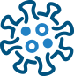 Blue virus-like icon with rounded spikes and a central dot pattern