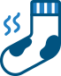 Blue sock with steam lines above it, indicating warmth or heat.