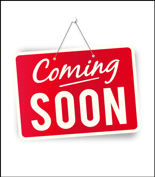 Red hanging sign with white text reading “Coming Soon”
