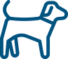 Blue outline icon of a dog standing and facing right