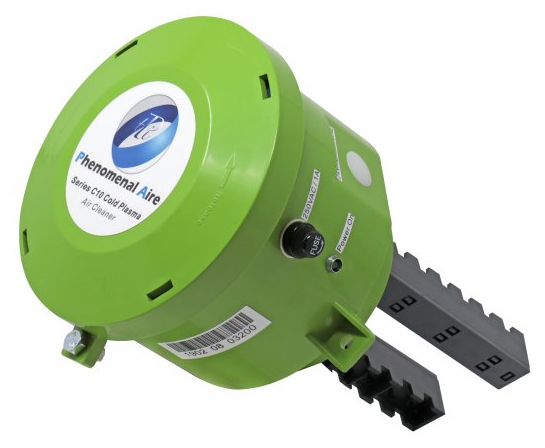 Green tape measure with retractable blade and black handle on a white background