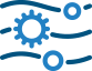 Blue gears and wavy lines on a white background, suggesting settings or automation
