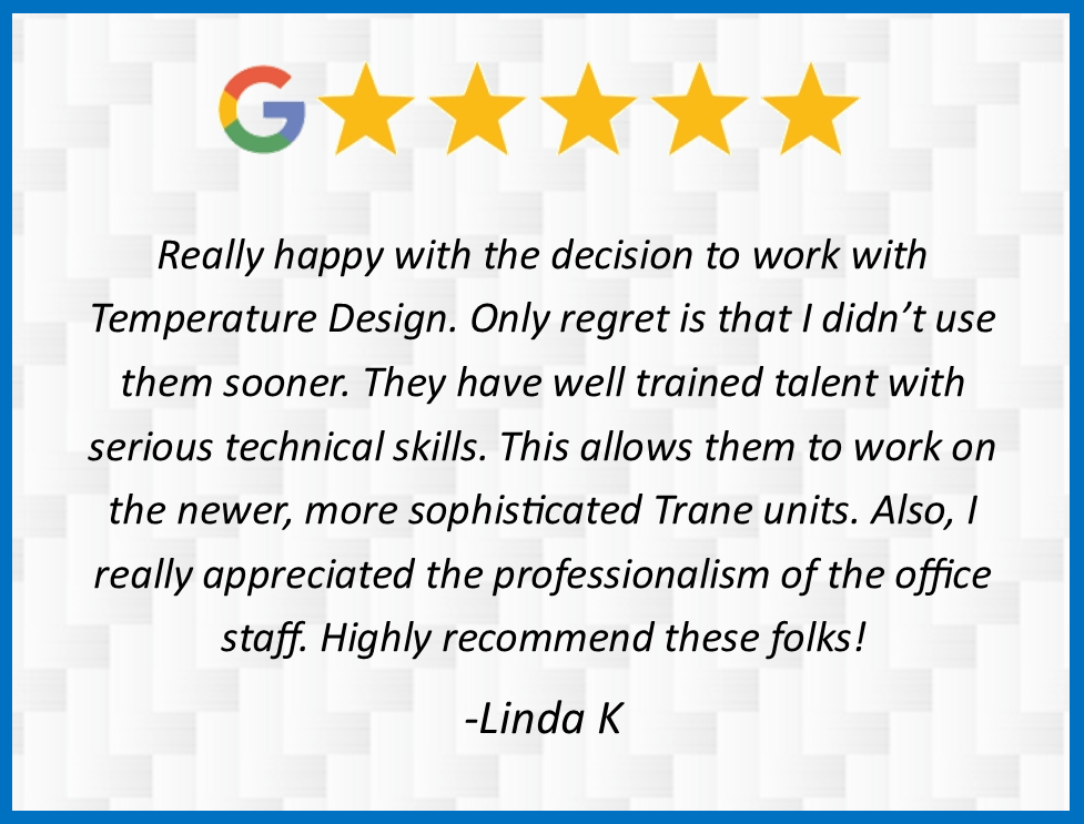 Google review screenshot with five stars and a positive testimonial signed Linda K.